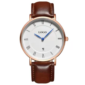 Guangzhou Maker OEM Custom Wrist Watch Leather Band Mens Watch Engraving Brand Name Watches