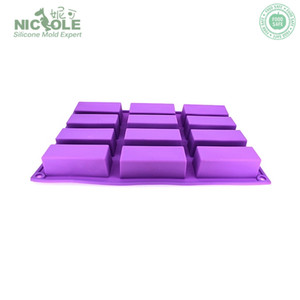 Nicole 12 Lỗ Hổng Silicone Hình Chữ Nhật Khuôn Sô Cô La Cấp Thực Phẩm Silicone Baking Pan Khuôn Mẫu Xà Phòng - Product Image 3