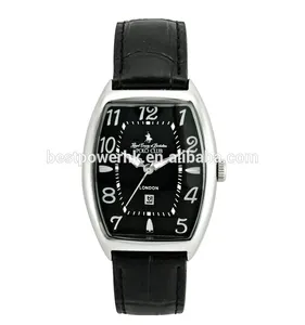 Fábrica diseñada cinturón de cuero genuino negro inoxidable del club Polo Britannia hombre reloj