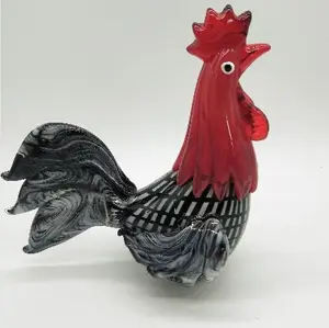 创意 murano 玻璃公鸡与白色条纹玻璃动物艺术雕像