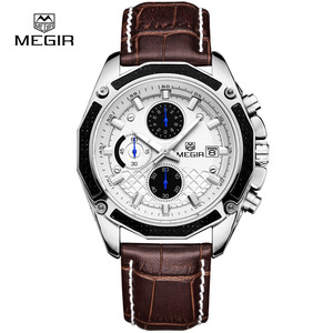 MEGIR – montre à Quartz pour hommes, bracelet en cuir, chronographe analogique, calendrier, montre-bracelet, <span class=keywords><strong>Sport</strong></span>, 2015 - Product Image 2