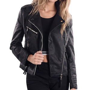 Commercio all'ingrosso Europeo Nero DELL'UNITÀ di elaborazione del Faux Moto <span class=keywords><strong>Giacca</strong></span> di Pelle Per Le Donne - Product Image 1