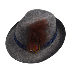 Chapeau <span class=keywords><strong>Paulaner</strong></span> Oktoberfest en feutre gris 100% polyester avec plume - Product Image 1