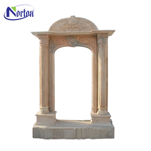 Cadre de <span class=keywords><strong>porte</strong></span> en pierre de granit jaune cintré avec statue d'homme, décoration religieuse occidentale pour la maison - Product Image 3