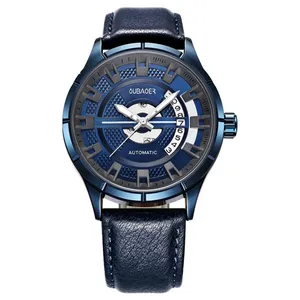 OUBAOER Luxury Mens Watch Genuine Leather Skeleton Calendar Clock Sport Men Automatic Mechanical Wrist Watch 2023