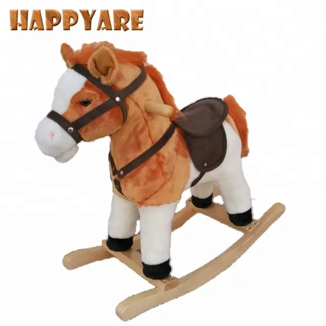 2018 European style brown with white color plush rocking horse little pony toy