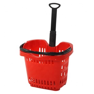 접이식 슈퍼마켓 플라스틱 롤링 쇼핑 바구니 - Product Image 1
