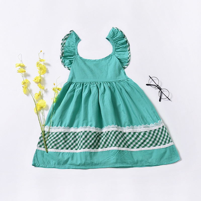Wholesale Girls Summer Green Dress - Ruffle Sleeve Princess
