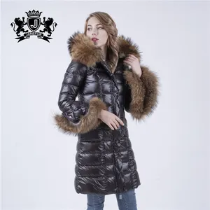 Fashion fur Warm Beautiful Long Raccoon Fur Hooded Women's Coat Down Jackets