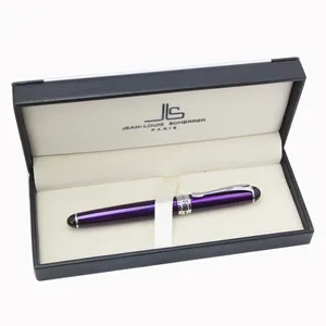 Mewah Grosir Iklan Pena Set dengan Kulit Kotak Pena Edisi Khusus Logo Kustom Berat Besar Ungu Logam Fountain Pen