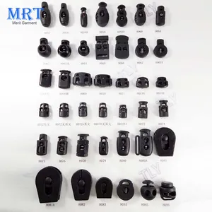 Warna Hitam Transparan Grosir Pengunci Kabel Plastik Dua 2 Lubang Dapat Diatur Tali Elastis Stopper Plastik Musim Semi