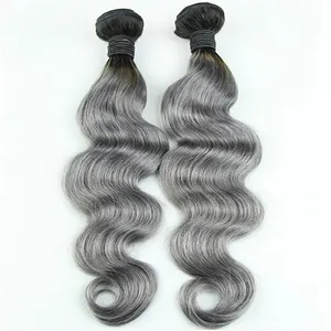 Top grade ombre color human hair bundles 1b/grey color body wave hair weving wholesale price peruvian hair products