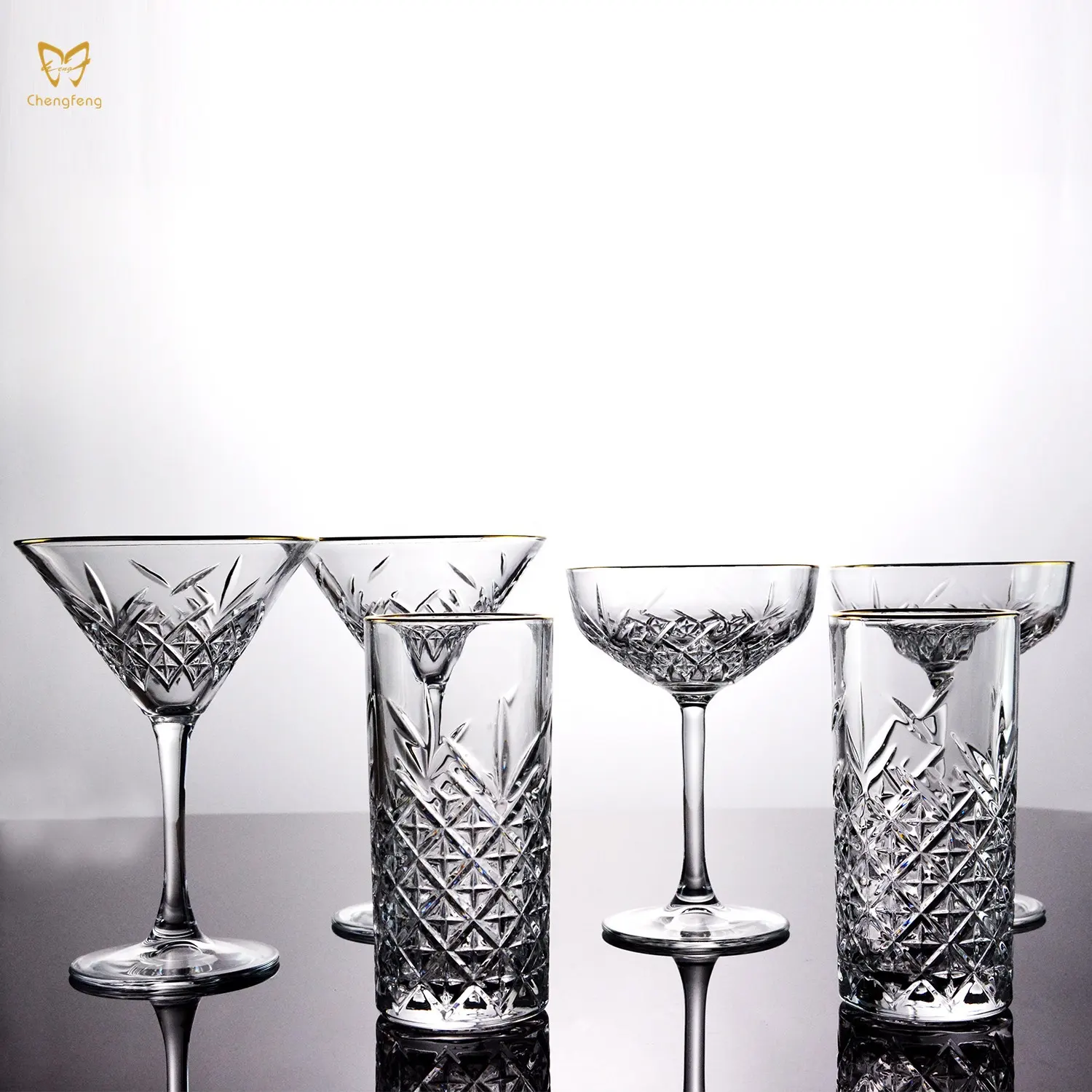 Gold Rim Crystal Whisky Cocktail Glasses