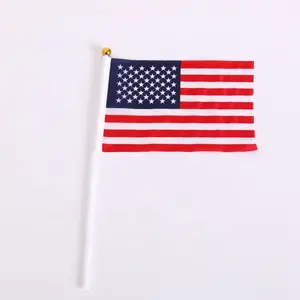 wholesale flag yiwu Cheap Customized Logo american usa Hand Held Mini Hand flag Pole Flag for Promotion