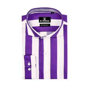 De moda Venta caliente de los hombres <span class=keywords><strong>vestido</strong></span> de <span class=keywords><strong>rayas</strong></span> Camiseta 100% algodón de manga larga Camiseta CASUAL - Product Image 1