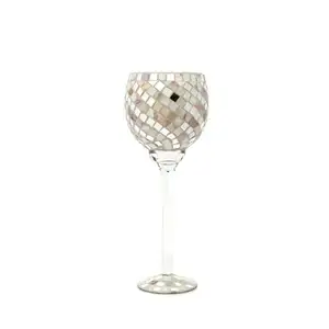 Ivory Tall Beautiful goblet mosaic glass candle holder