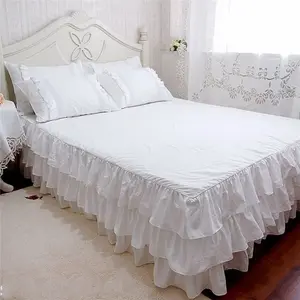लक्जरी 100% कपास सफेद ठोस रंग फीता बिस्तर सेट