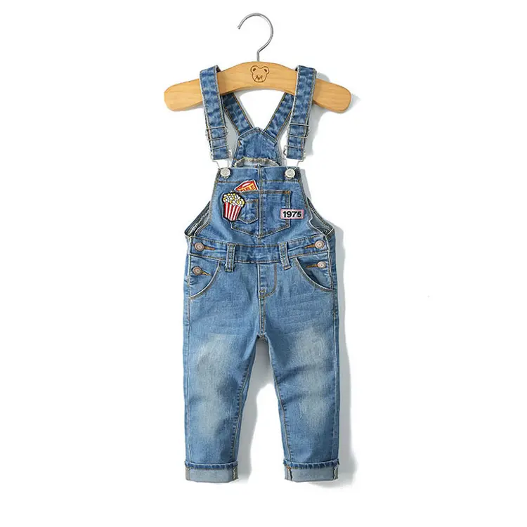 Macacão infantil jeans 2-7 t, calças jeans para crianças, macacão de moda casual para meninas