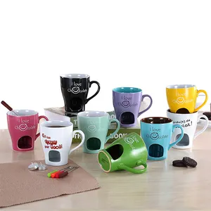 Keramik Chocolate Fondue Mug Set Tealight Holder Porselen Saus Melting Pot Dipper Prasmanan Hangat Keju Fountain Pembuat Es Krim