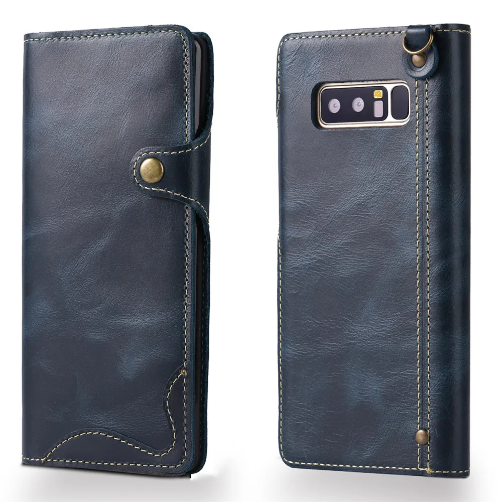 Genuine Leather Galaxy Note 8 Case, Vintage Wallet Folding Flip Case with Card Slots Protective Cover for Samsung Note 8