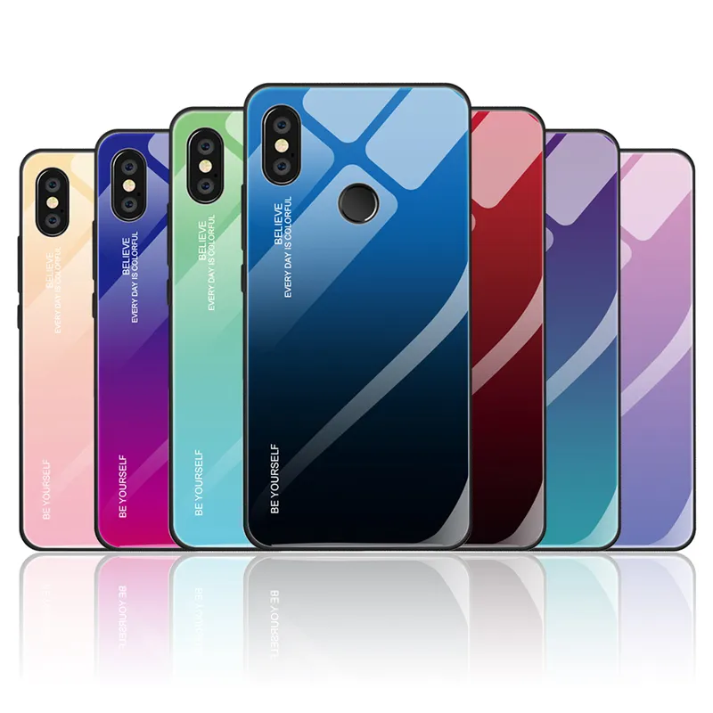 Gradient Tempered Glass Back Cover Phone Case For Xiaomi For Mi 6X 5X A1 A2 8 Lite Mix 2s 3s Max 3 For Redmi Note 5 6 7 Pro Plus