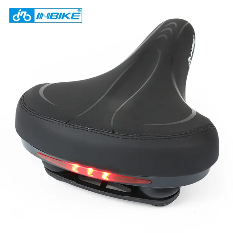 INBIKE Waterproof Wide Beach Cruiser Cycling Bicycle Saddle Leather Comfort Bike Seat With LED light
