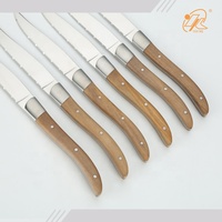 Couteaux à steak Laguiole 6 pièces manche en bois d'olivier Set de couteaux à steak de table en acier inoxydable manche en olive