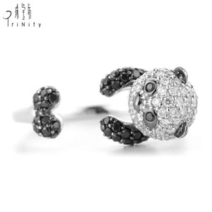 Anillos de diamantes negros naturales reales de oro blanco de 18 quilates ajustables con diseño encantador superventas, regalo de boda para niñas bonitas - Product Image 2
