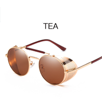Lunettes de soleil polarisées rétro steampunk 2026, monture ronde en métal, design de luxe, unisexe, rouge et bleu, UV400