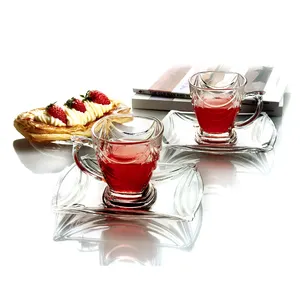 Fashionable Design small size glass tea cup set glass coffee cup and saucer