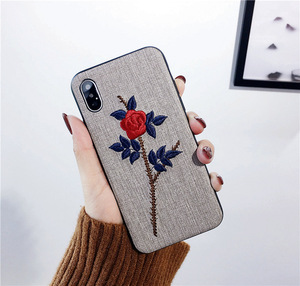 2018 Venta caliente flor Rosa bordado tela caja del teléfono celular para el iPhone para Oppo para Vivo - Product Image 1