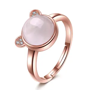प्राकृतिक रत्न 925 स्टर्लिंग चांदी के गहने महिलाओं के लिए सरल गुलाबी गुलाब क्वार्ट्ज अंगूठी S925 RI046