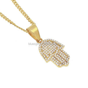 Blues OEM order Fashion acciaio inossidabile Evil of Eye Hamsa <span class=keywords><strong>fatima</strong></span> <span class=keywords><strong>collana</strong></span> <span class=keywords><strong>con</strong></span> ciondoli a <span class=keywords><strong>mano</strong></span> per gioielli religiosi - Product Image 1