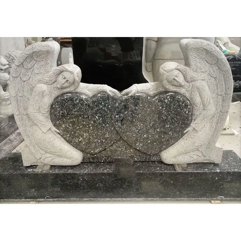 Ange granit noir double coeur monuments de pierre tombale