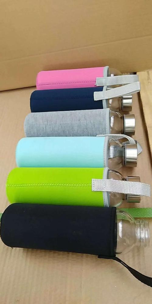 6pcs Set of 500ml Colored Sleeves and Leak-proof Stainless Steel Lid for Soda Lime Glass Water Bottles