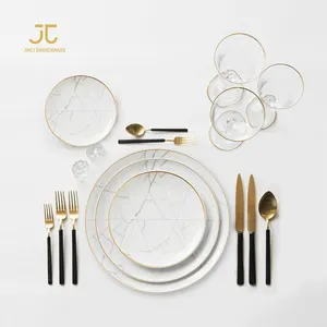 Роскошный Мраморный фарфоровый набор посуды JC, набор керамической посуды, посуда