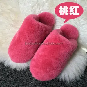 100% Australia kulit domba Alami wol alpaca bulu berjajar slipper