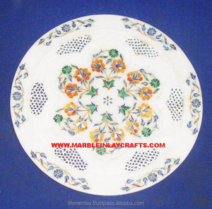 Unique White Marble Inlay Plate For Home Decoration - Product Image 1
