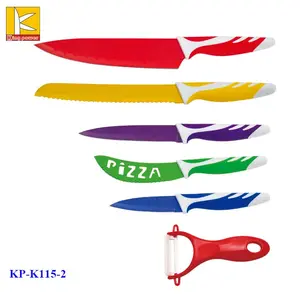 Superior custom 6pcs stainless steel chef cooking knives brand non stick color kitchen knife set