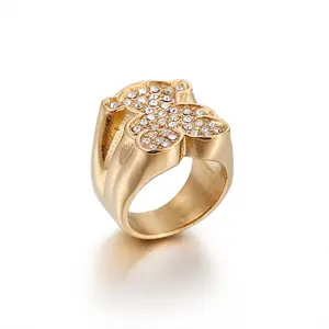 Factory Direct Supply Classic Fashion Stainless Steel Yellow Gold And Cubic Zirconia Rings