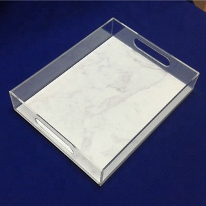 Clear Lucite Serving <strong>Breakfast</strong> <strong>Tray</strong> Acrylic Insert <strong>Trays</strong> with Handles - Product Image 2