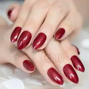 Novo Gel Oval Imprensa Sobre Vinho Tinto Médio Cobertura Completa Pontas Das Unhas Artificiais Falso Decoração de Unhas de Arte com Glitter para Home Office Z935