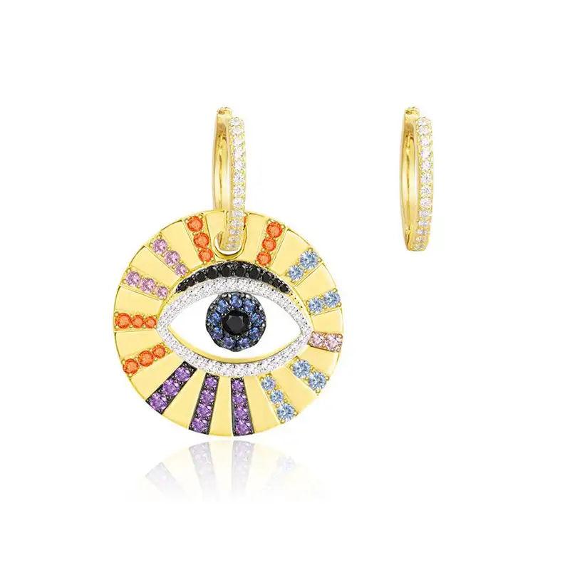 Franse hoge kwaliteit Micro-set diamanten lucky eyes Egyptische farao duivel ogen asymmetrische gekleurde gouden oorringen