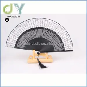 Custom hand held silk bamboo folding fan wedding favor / customized fabric hand fan