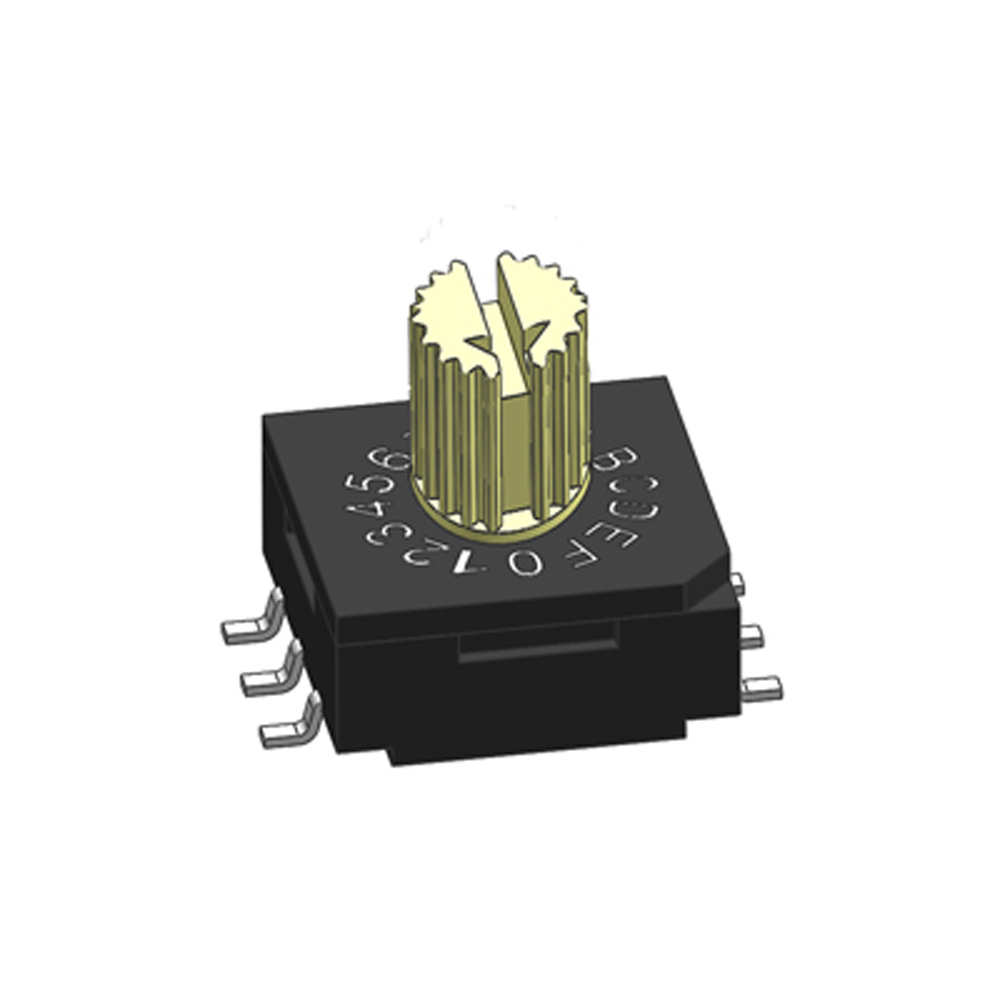 Eker R9316R7S <strong>16</strong> <strong>Position</strong> <strong>Rotary</strong> <strong>Encoder</strong> <strong>Switch</strong> 3+3 Pins SMD 50VDC 100mA RoHS Certified Black 7mm Rotor 20,000 Steps 360