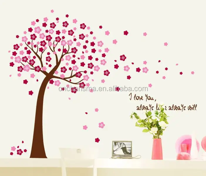 Removable beautiful peach cherry blossom home decor pvc wall sticker for home decoration