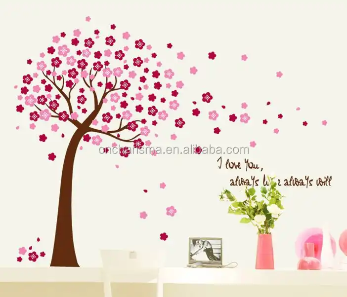 이동식 아름다운 복숭아 벚꽃 홈 장식 pvc 벽 스티커 홈 장식