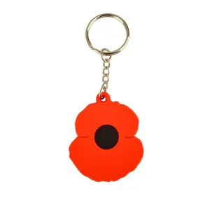 Hot sale UK souvenir poppy flower kering custom soft pvc keychain