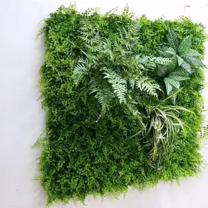 Bad Weather Resistant Durable Exterior Decor Artificial Seamless Green Wall Mat Mixed Plant PanelsとBamboo Fern 100X100 CM
