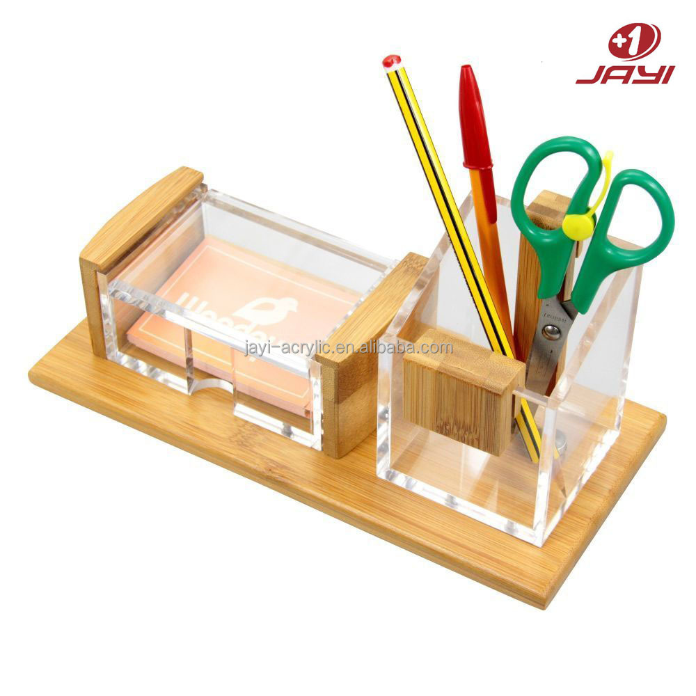 Индивидуальный офисный деревянный и акриловый Настольный органайзер, держатель для ручек